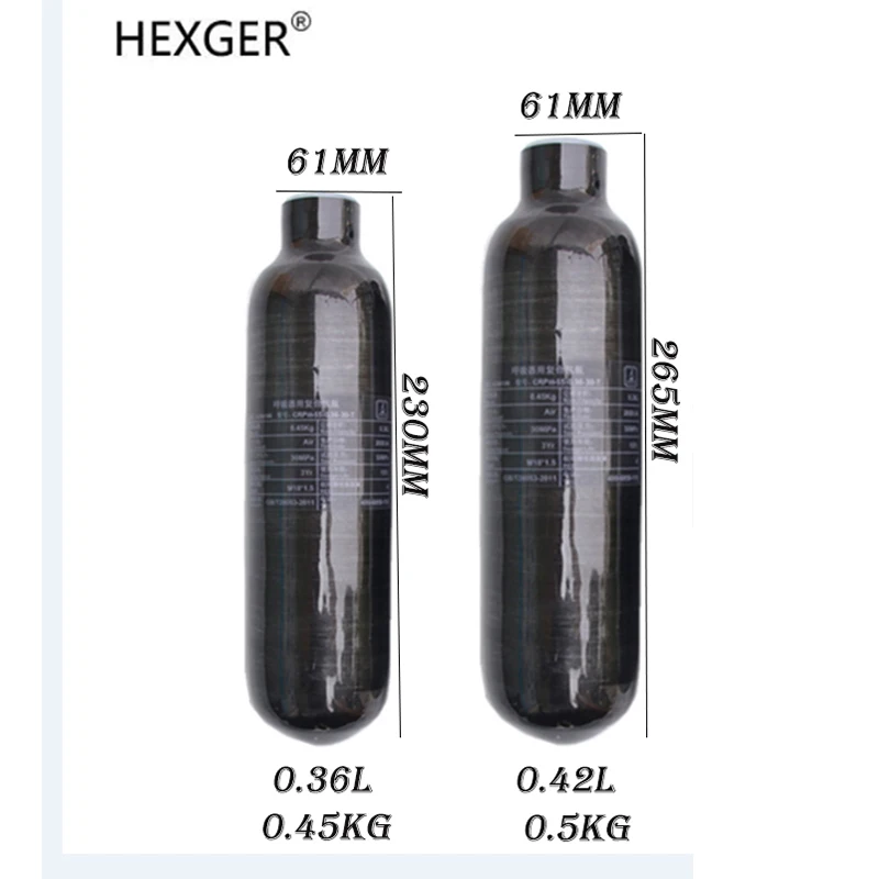 HEXGER 4500PSI 300Bar 30MPA 0.36L 0.42L баллон из углеродного волокна HPA баллон для подводного плавания M18 * 1,5
