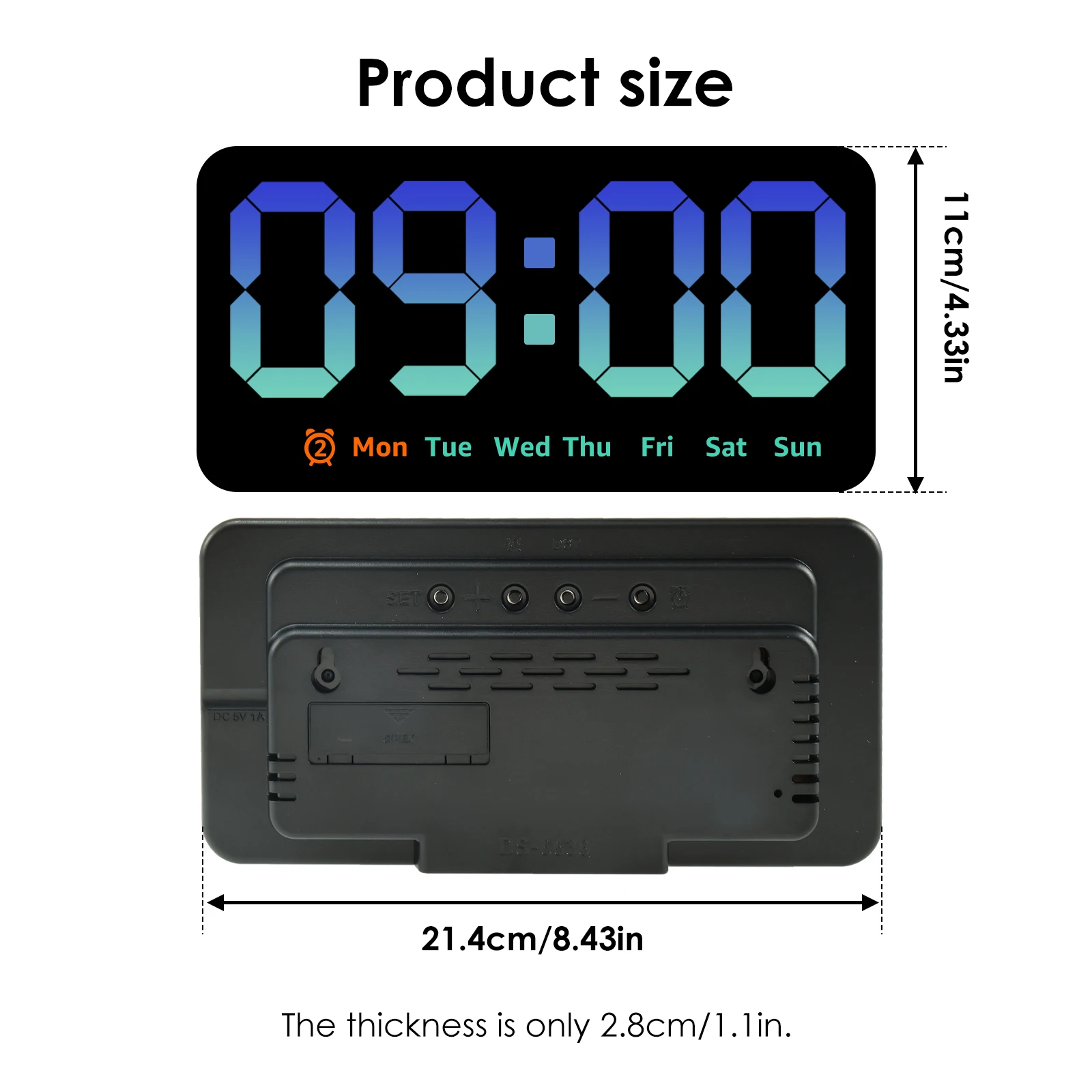 Large Display LED Digital Wall Clock with Date, Temperature, and Dual Alarm