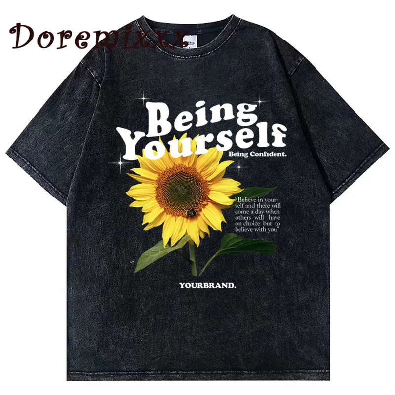 

Футболка Beibg Yourself Graphic в стиле Харадзюку, Мужская Винтажная футболка в стиле хип-хоп, оверсайз, уличная одежда из 100% хлопка, Футболки унисекс