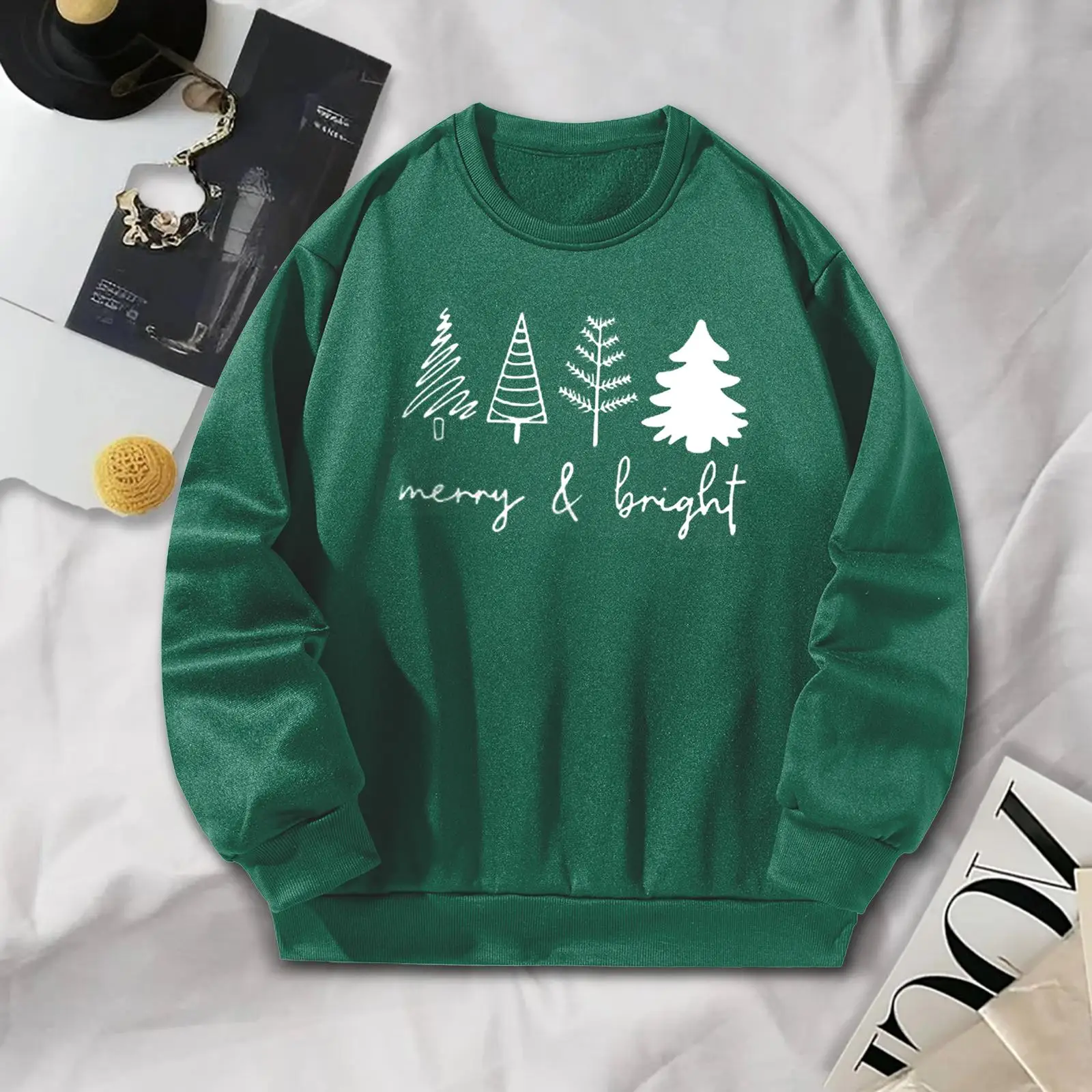 Women Sweatshirt Casual Stylish Long Sleeve Green Outfits Tops Crewneck Sweatshirt for Vacation Commuting Shopping Sports Street