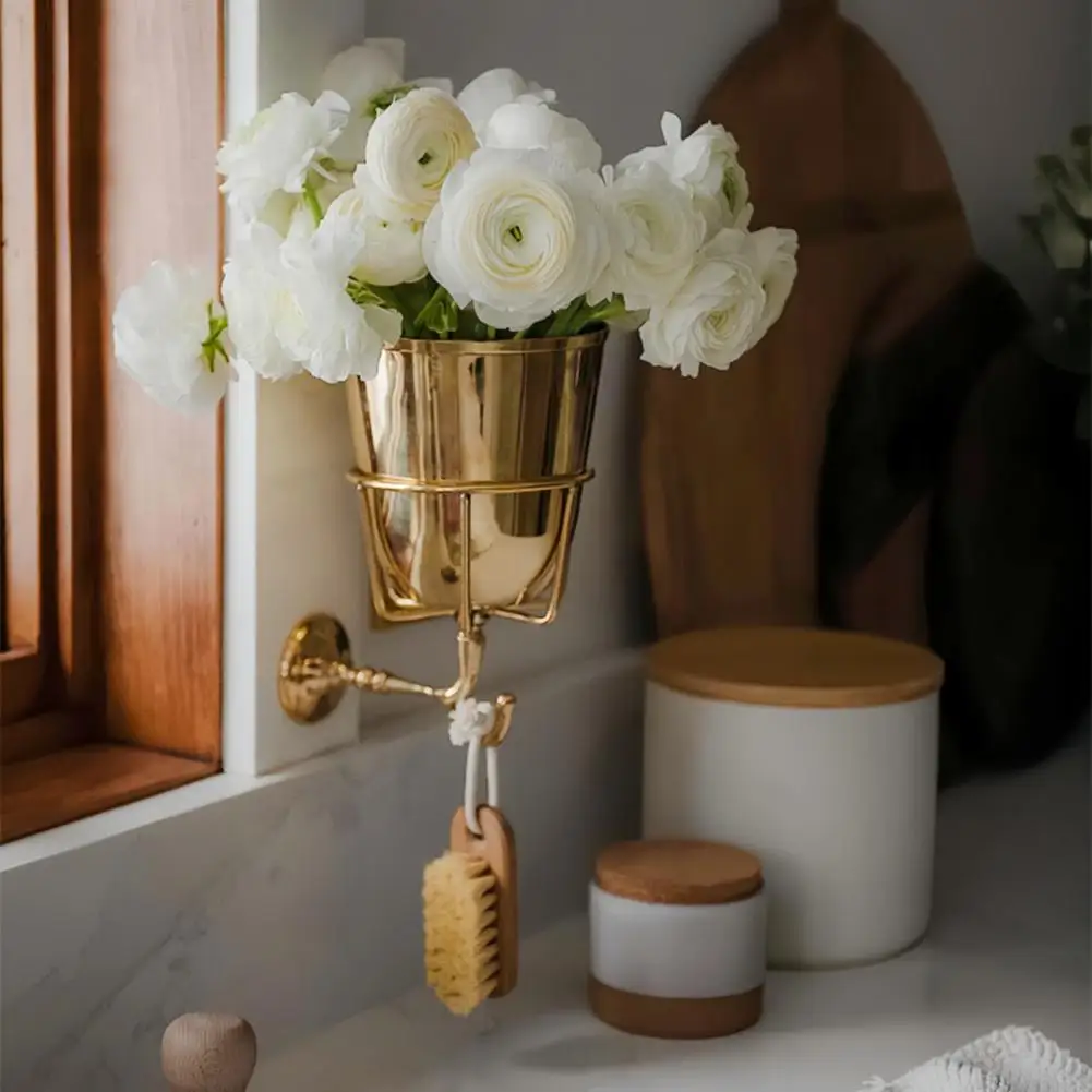 Wall Decor Vase Detachable Stainless Steel Wall Mount Vase With Hook Minimalist Elegant Wall Hanging Flower Plant Holder 5
