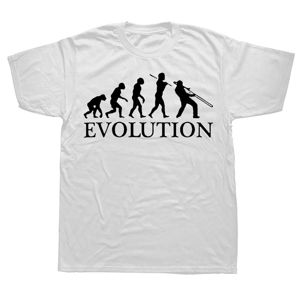 Camisetas de manga corta con estampado gráfico de la evolución del hombre con trombón de jazz, regalos de cumpleaños, estilo veraniego para hombre_voghion.com