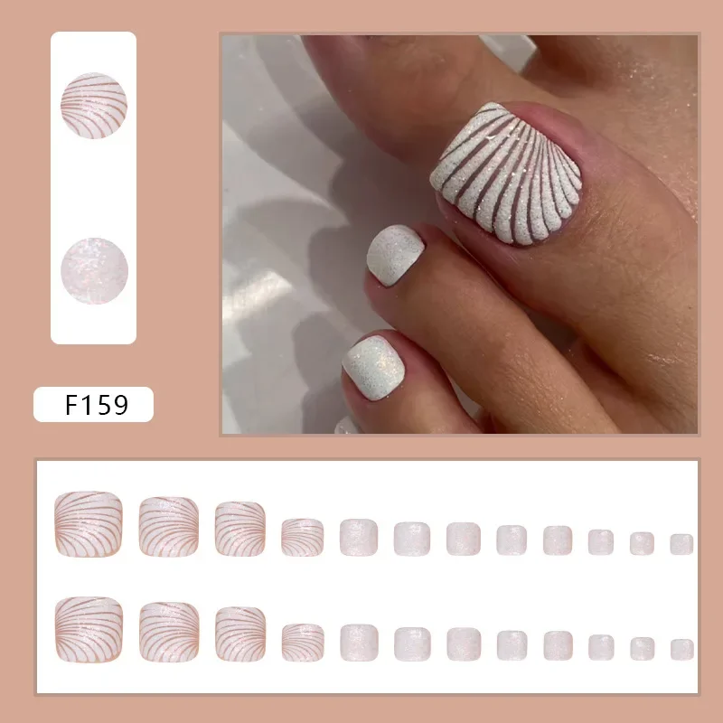 Fake Nails Shell Pattern Press on Nails Tips with Sticker False Toenail Design Butterfly Lovely Girl