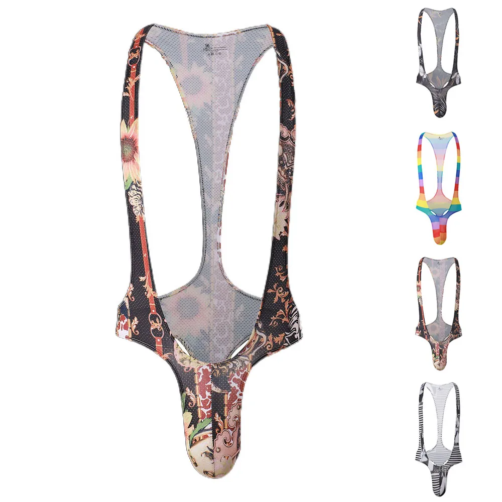 Men Jumpsuits Wrestling Singlet Bodysuit Jockstrap Backless Leotard Underwear Gay Sexy Bodysuit Erotic Briefs Penis Pouch Thong