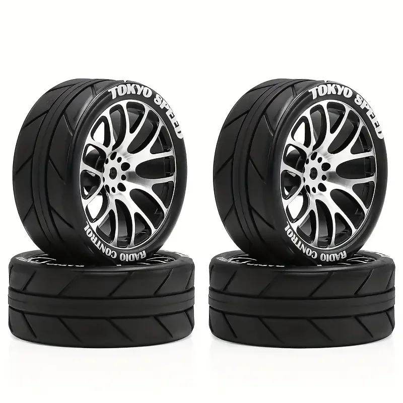 Pneumatici RC Rally Drift 1/10 65mm - 4 Pezzi Gomma Cerchi 12mm Hex