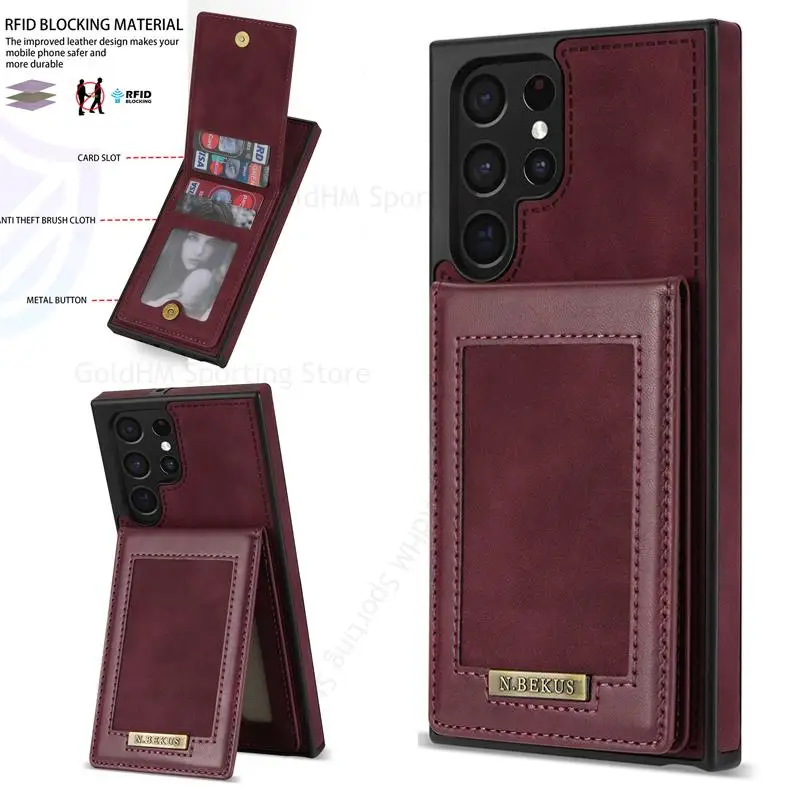 

Fundas For Samsung S22 Ultra 5G Leather Phone Case For Galaxy S21FE S20 S22 Plus Anti -theft Brush Card Holder Flip Wallet Cover