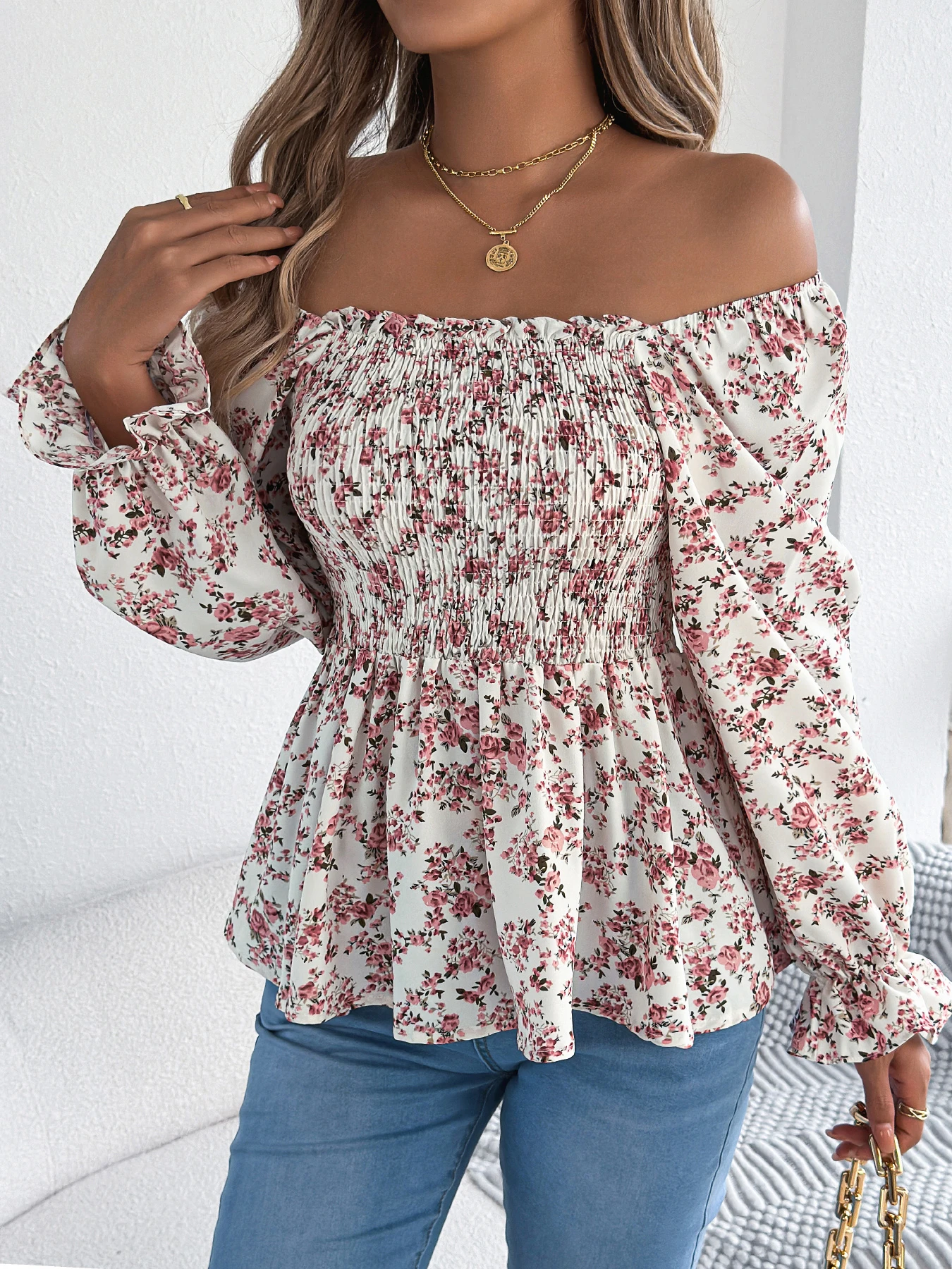 Floral Print Chiffon Blouse for Women