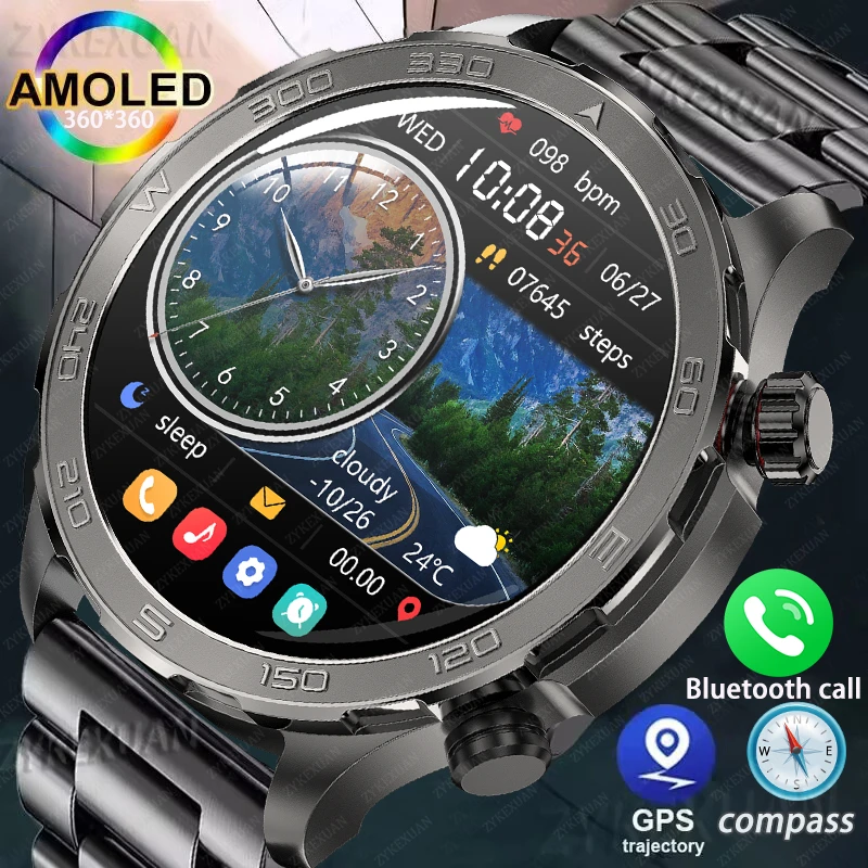 

2024New GPS Track Rugged Military Smart Watch Men AMOLED HD Screen IP68 Waterproof NFC Bluetooth Call SmartWatch For Android IOS