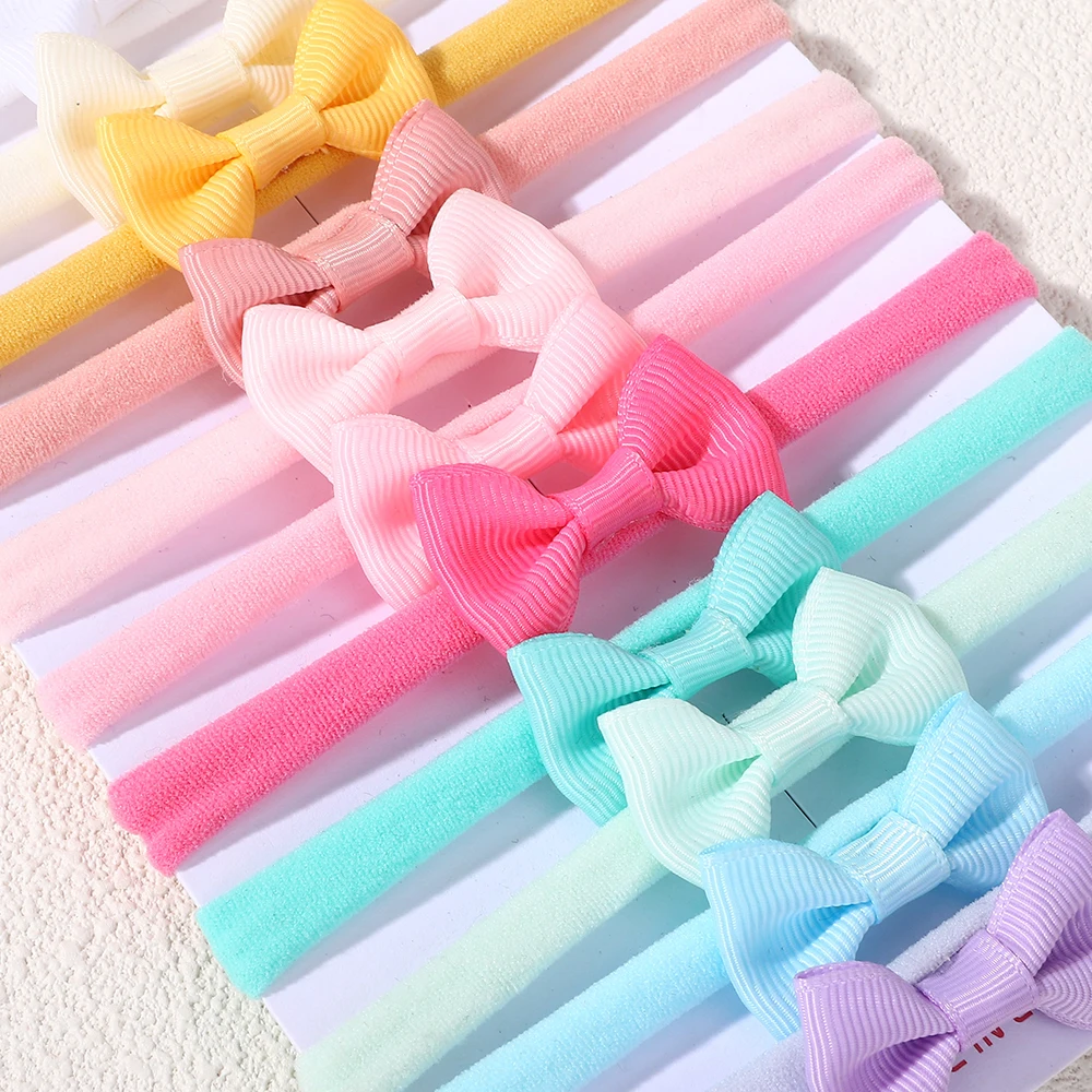 11pcs Ribbon Bows Headband Set for Baby Girls Newborn Kids Children Nylon Bands Elastics Bowknot Hairbands Hair Accessories