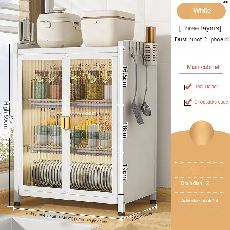 Modern Kitchen Storage Cabinet With Plastic Doors &ndash; Iron Frame Countertop Organizer for Dishes Utensils