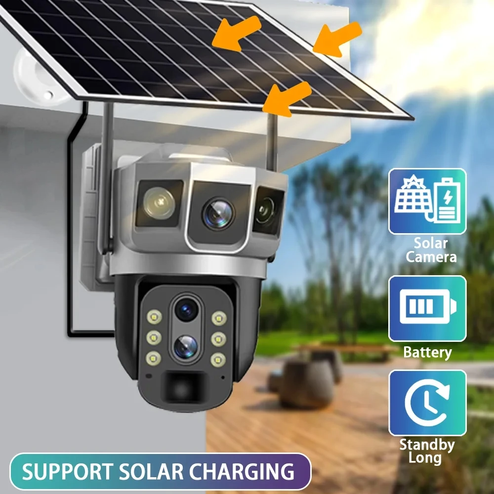 3 Lens 12MP Solar CCTV Camera IP Wireless Smart Home Security Video Surveillance Solar Power Built in Battery Outdoor IP Cameras