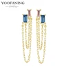 YUXINTOME 1 PC 925 en argent Sterling aiguille d'oreille coloré Zircon chaîne gland boucles d'oreilles pour les femmes deux trous boucle d'oreille bijoux A45
