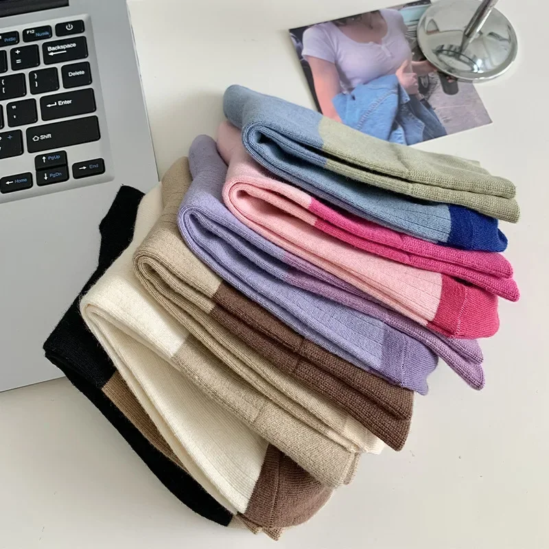 

Color Matching Women Socks Cotton Elastic Long Socks Women College Style School Girls Sports Socks Sox Korean Style Candy Colors