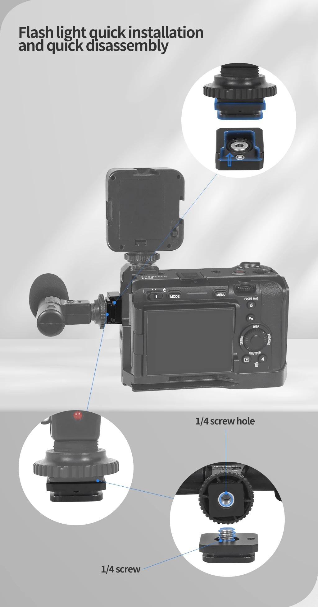 Quick Release Cold Shoe Mount 1/4 Screw for GoPro Hero 13 Insta360 Action Camera