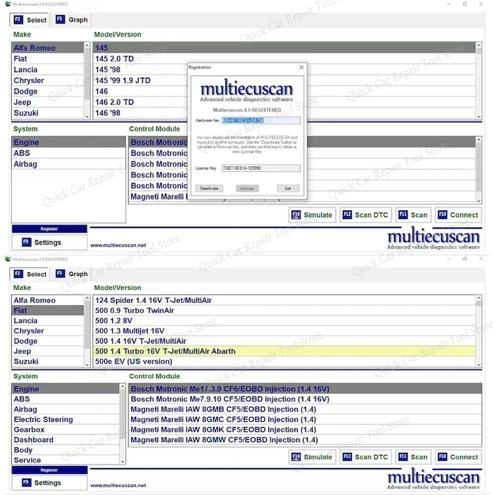 Multiecuscan 5.2 Per Fiat/Chrysler/Dodge/Jeep/Suzuki Scanner Software 4.8 / 4.9 / 5.0 Funziona con lo strumento diagnostico ELM327 / OBD II - immagine 2