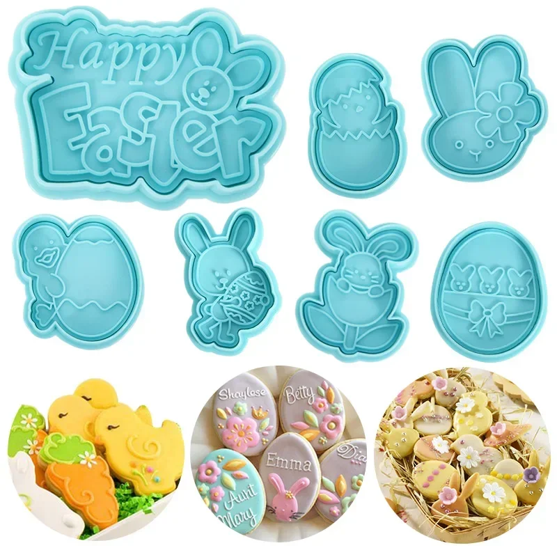 

4/5Pcs Easter Cookie Cutter Mold Easter Eggs Rabbit Chick Biscuit Fondant Mould For Home Easter Party Cake Decor DIY Baking Tool