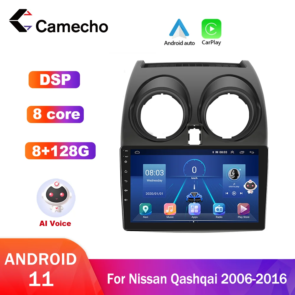 

Camecho 9 "Carplay DSP RDS 2din Android 11 Автомагнитола мультимедийный видеоплеер для Nissan Qashqai 1 J10 2006-2013 GPS-навигация