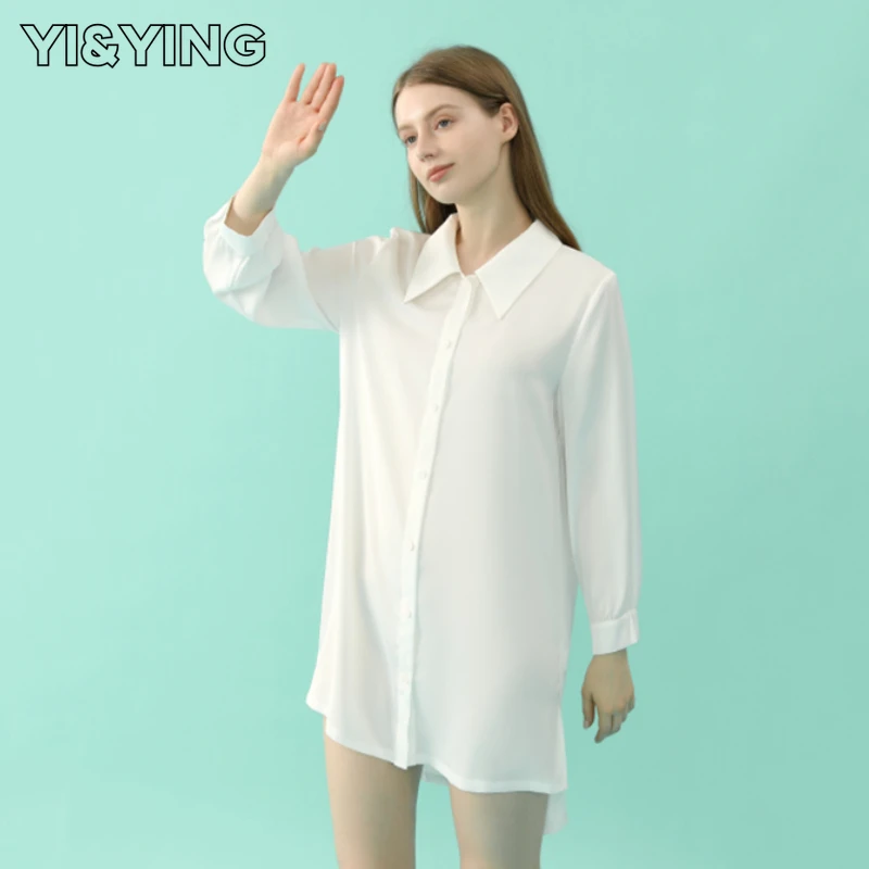 

Boyfriend style shirt pajamas, female pure desire style thin silk homewear, can be worn externally in YA2C019 white
