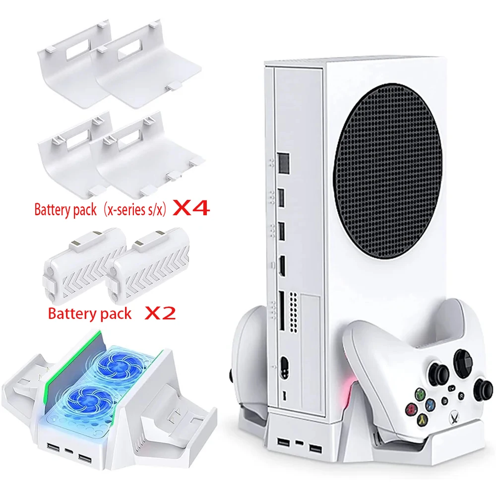 XBOX 시리즈 S Xss용 다기능 수직 스탠드, 냉각 선풍기 듀얼 충전기, RGB 콘솔 브래킷