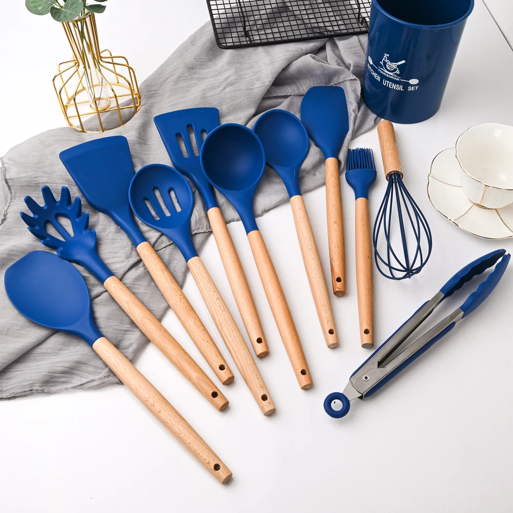 AJOYOUS Non-Stick Cookware Spatula Ladle Silicone Cooking Utensils Cooking  Set Egg Choppers Wood Handle Cooking Utensils Set - AliExpress