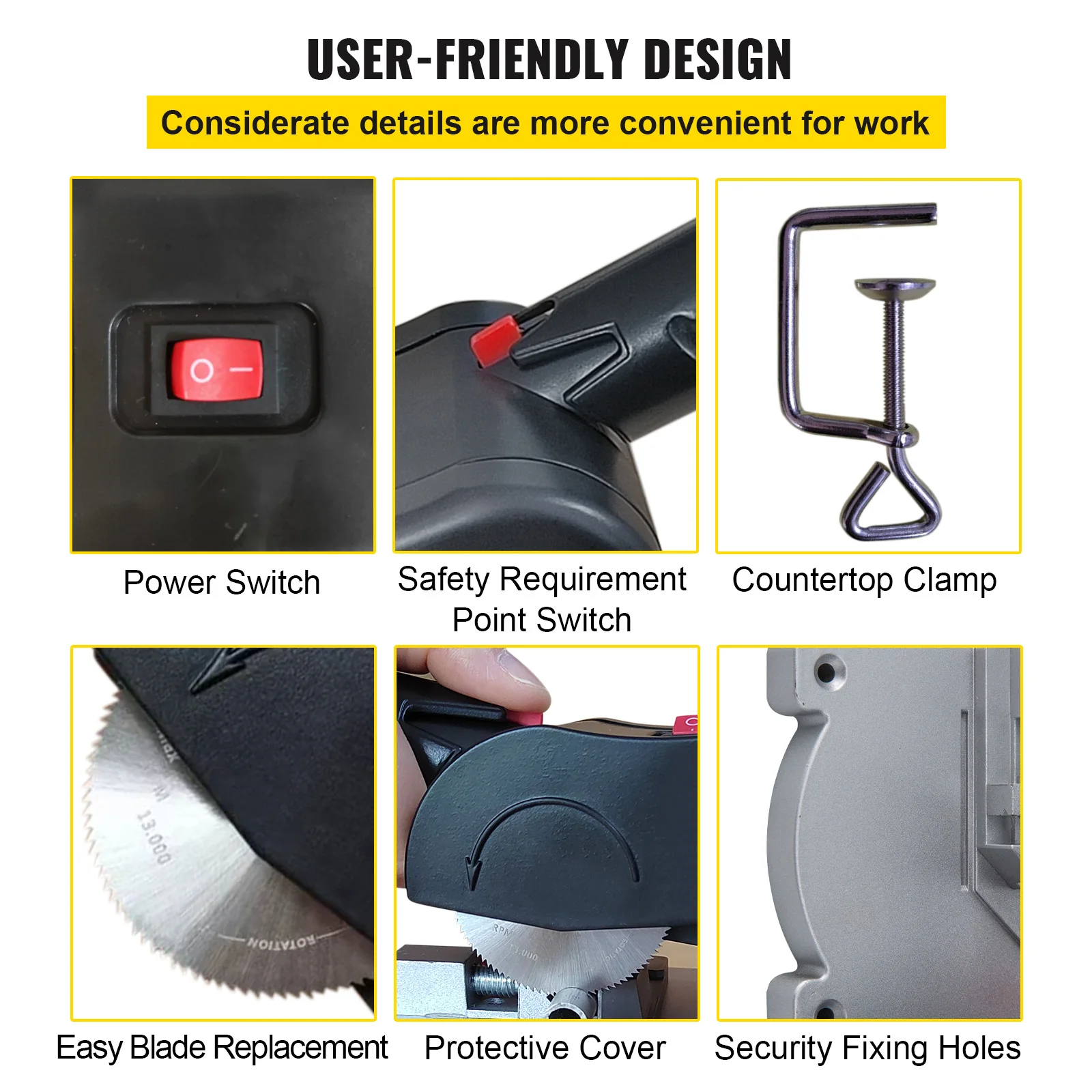 VEVOR Mini Miter Cut-off Chop Saw 0-45° Home DIY Benchtop Table Cutting Machine Steel and Resin Blades for Wood Plastic Metal 4