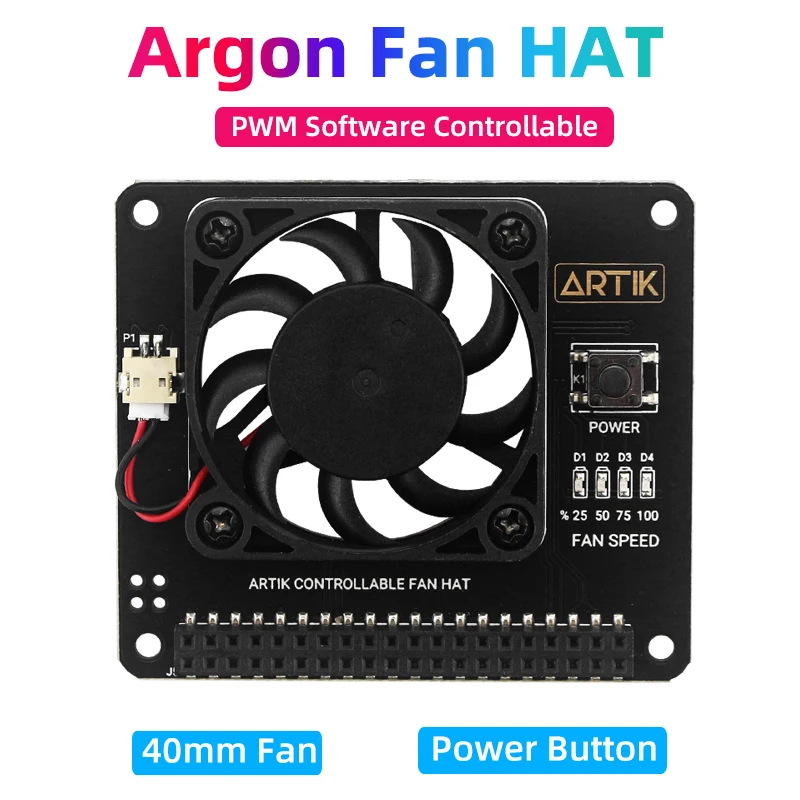 Ventilador de Argon para Raspberry pi com Botão Liga Desliga Pwn Software Ventilador de 40 mm para pi 4b 3b Mais 3b Compatível com Poli Mais Neo