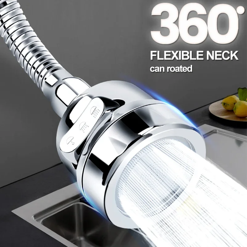 3 Modes Adjustable Flexible Faucet Bubbler Water Saving 360 Degree Rotatable Extension Hose Bubbler Splash proof Faucet Diffuser