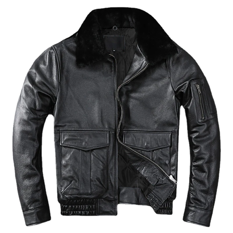 Men Leather Jacket Air Force Flight Genuine Cow Leather Detachable Real Fur Collar Thicken Warm Cowhide Clothes Men Winter Coat men leather jacket