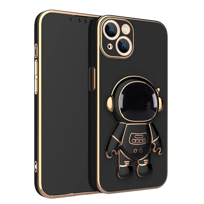 Plating 3D Astronaut Stand Holder Phone Case For iPhone 13 11 12 Pro Max 13Pro XS Max XR X 7 8 Plus 11 Camera Protection Cover iphone 12 pro max leather case