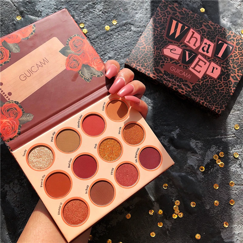 GUCAMI 12 Colors Shimmer Matte Eyeshadow Makeup Palette Sweet Talk Nude Glow Pigment Long Lasting Cosmetic Set