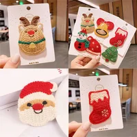 Christmas Woven Hair Clip Cute Holiday Headwear Snowman Santa Claus Elk Small Bell Christmas Tree Hairpin Fashion Gift for Girls