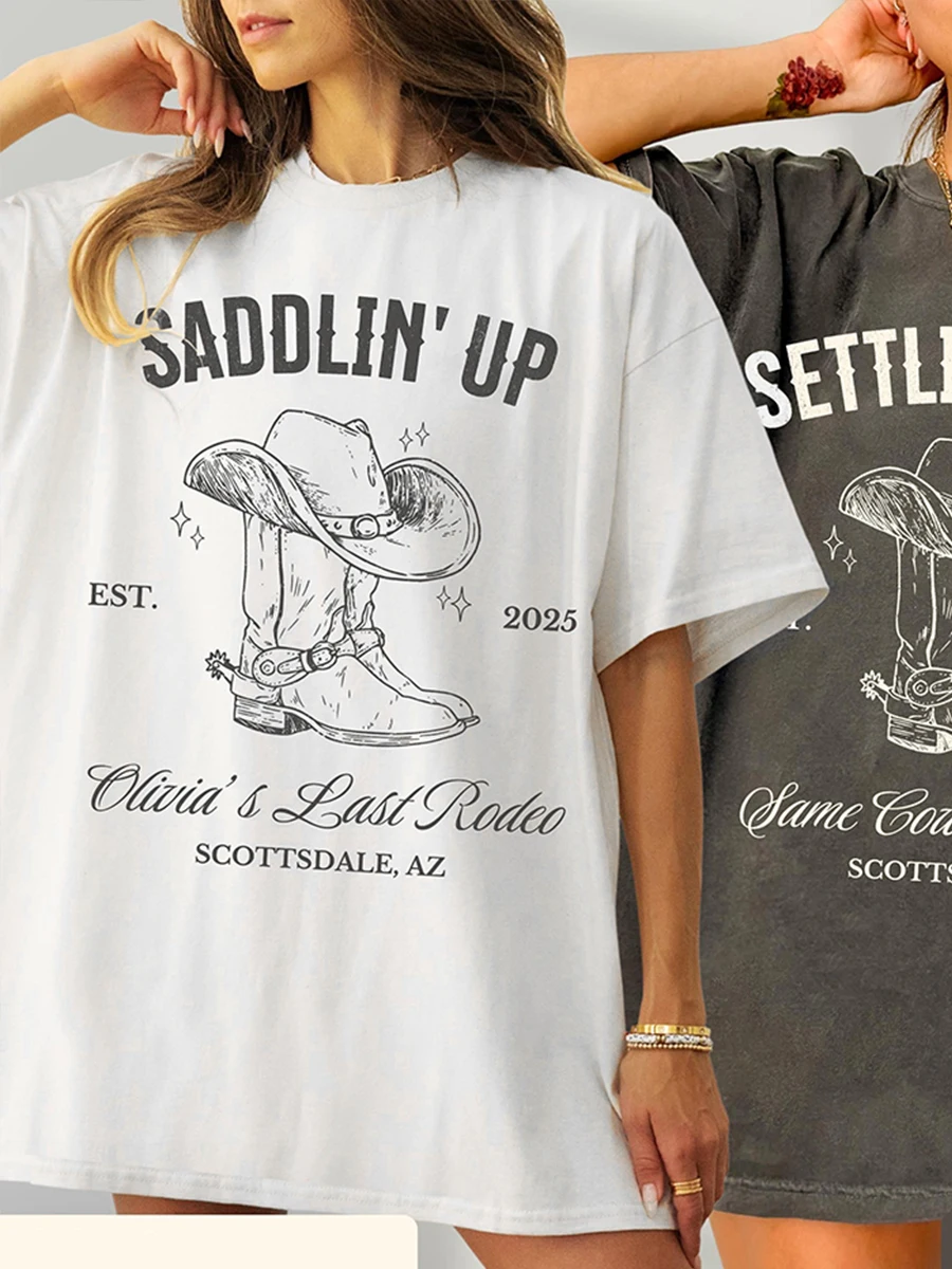 Benutzerdefinierte letzte Rodeo Bachelorette Shirts Same Cowboy Forever Unisex T-Shirt Lustige Komfort Shirts Baumwolle Y2K Top Täglich Trendy Streetwear – Detail 17