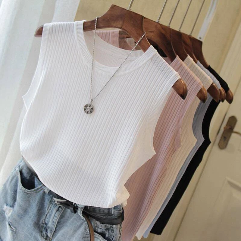 

Style Women's Knitted Sweater Vest 2024 New Loose Knitwear All-Match Pullover Tops O Neck Sleeveless Girls Retro Jumpers W18