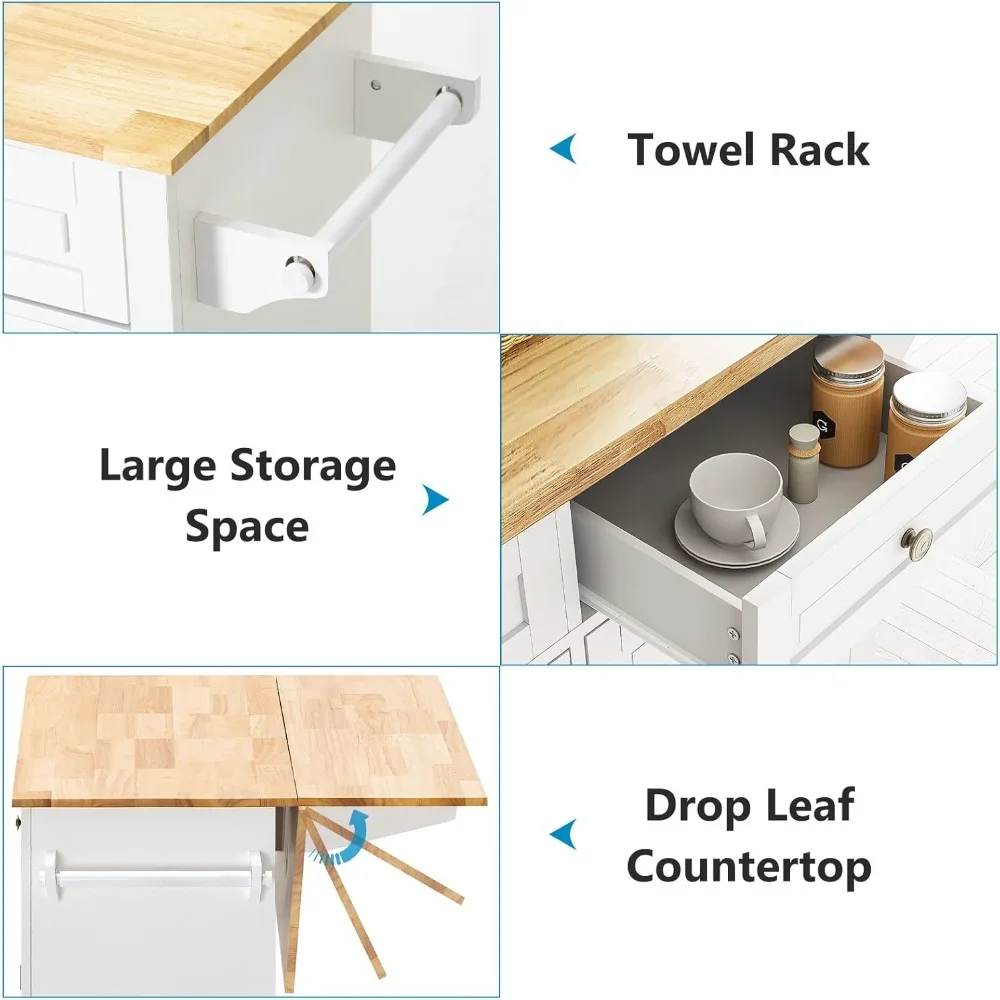 Rolling Kitchen Island with Drop Leaf – Movable Kitchen Carts on Wheels Island with Storage Cabinet, Island Table for Kitchen wi 6