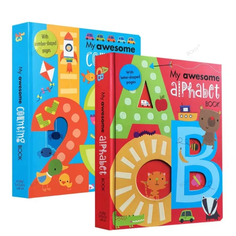 

2PCS/Set My Awesome Alphabet ABC + Counting English Board Book Baby Kids 3D Letter Number 123 Learning