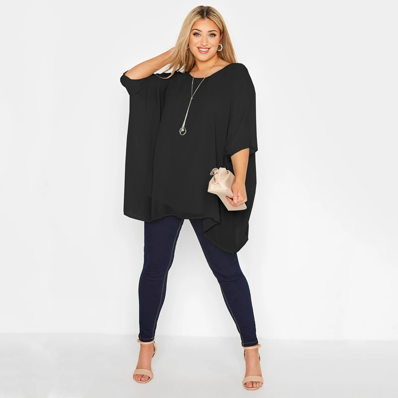 

Plus Size Loose Batwing Sleeve Elegant Summer Cape Blouse Women 3/4 Sleeve Casual Work Office Tunic Tops Large Size Clothing 7XL