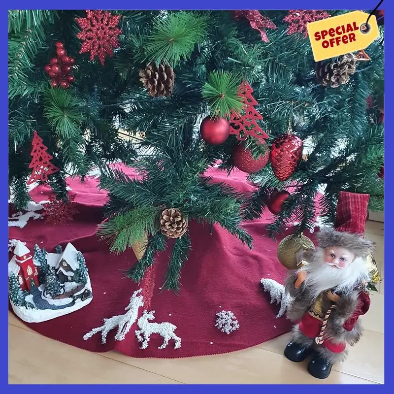 36 Inches Knitted Christmas Tree Skirt,3D Elk Xmas Tree Base Cover Mat,Rustic Skirt For Holiday Party Decorationsa01p