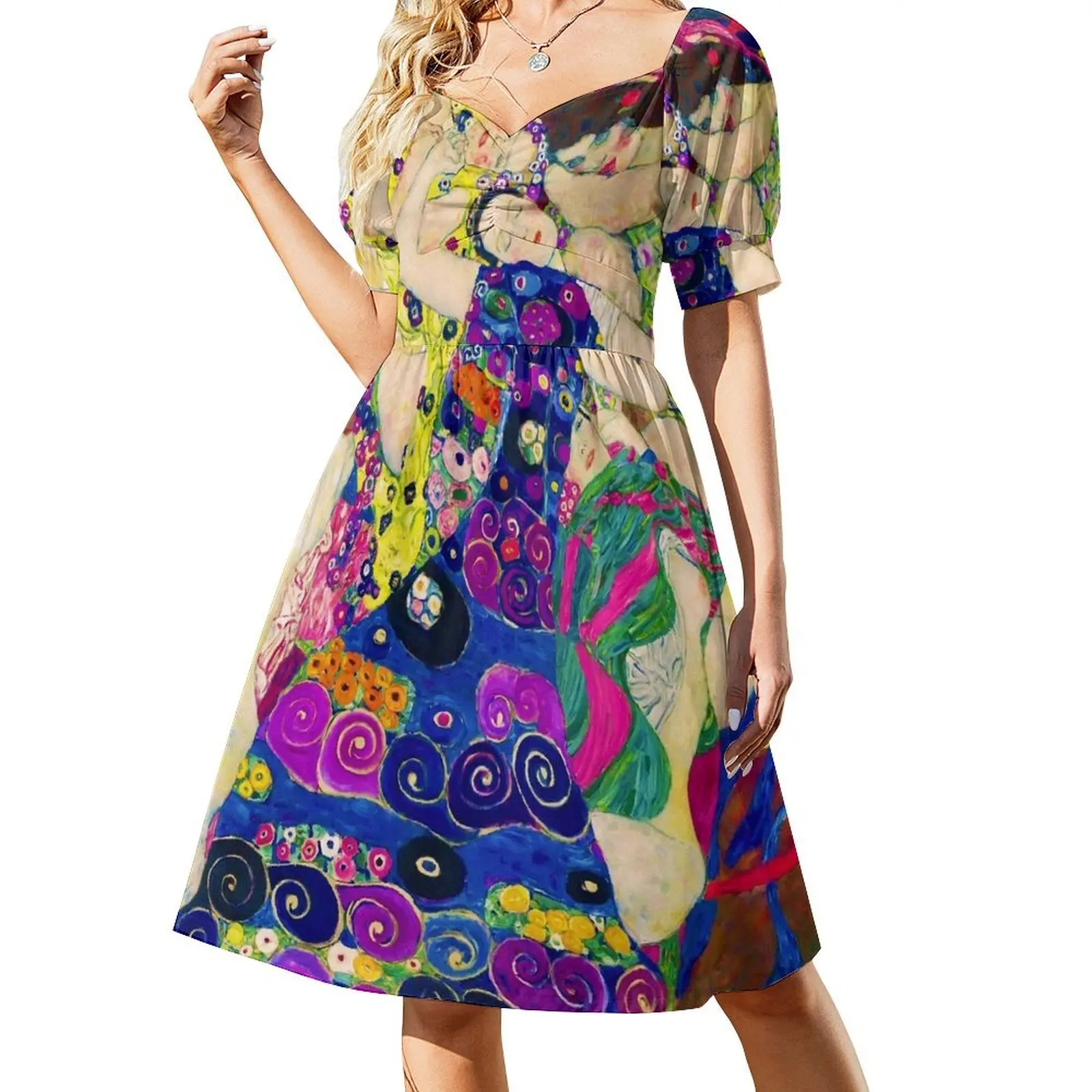 Gustav Klimt Die Jungfrauen (Las vírgenes) Vestido de manga corta Vestido de verano para mujer Vestidos elegantes Ropa de mujer