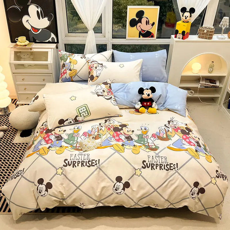 

Disney Mickey Sticth Minnie Daisy Lotso Anime Cute Cartoon Cotton Four-pcs Bedding Set Soft Skin-Friendly Bed Sheet Quilt Cover