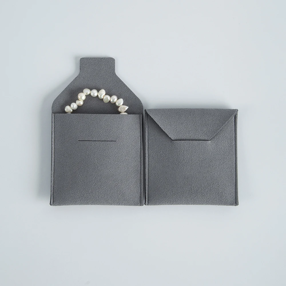 Bestseller Dicke Mikrofaser-Umschlagtaschen aus Wildleder für Schmuck, Kleine Größe 5,5x5,5cm, Verpackungs-Organizer für Ringe, Halsketten und Ohrringe – Detail 9