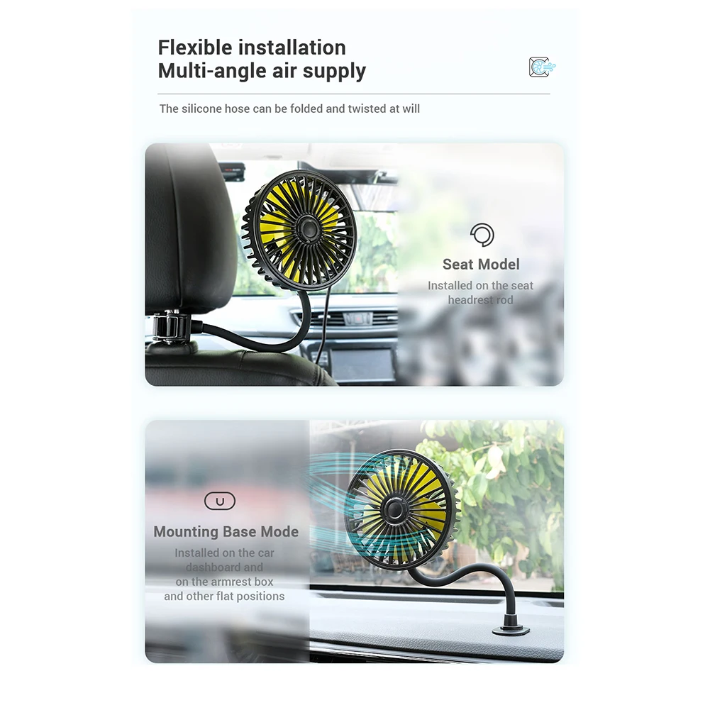 Car Seat Back Cooling Fan 360 Rotation Electric Car Cooling Fan 3 Speed Adjustable Electric Seat Back Cooler for Hot Weather