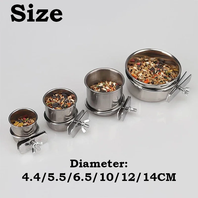 Stainless Steel Pet Birds Parrot Feeder Round Bird Parrot Aviary Pet Food Water Feeding Bowl Pets Hang Cage Clip Cup Dispenser