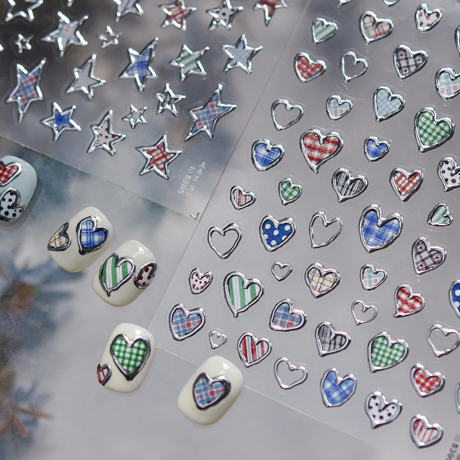 Star-Shaped Laser Nail Art Stickers - White, Pink, Blue, Silver, Gold Self-Adhesive Decals