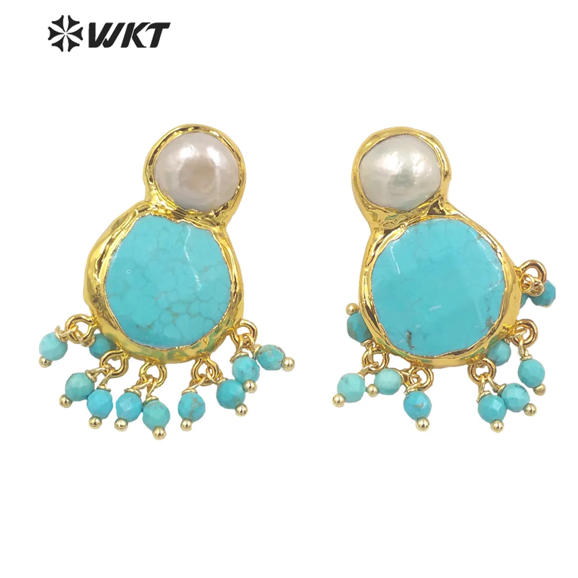 

WT-MPE117 WKT New Arrival Special Design 18k Gold Plated Turquoise And Pearl Women Earrings For Party Accessories