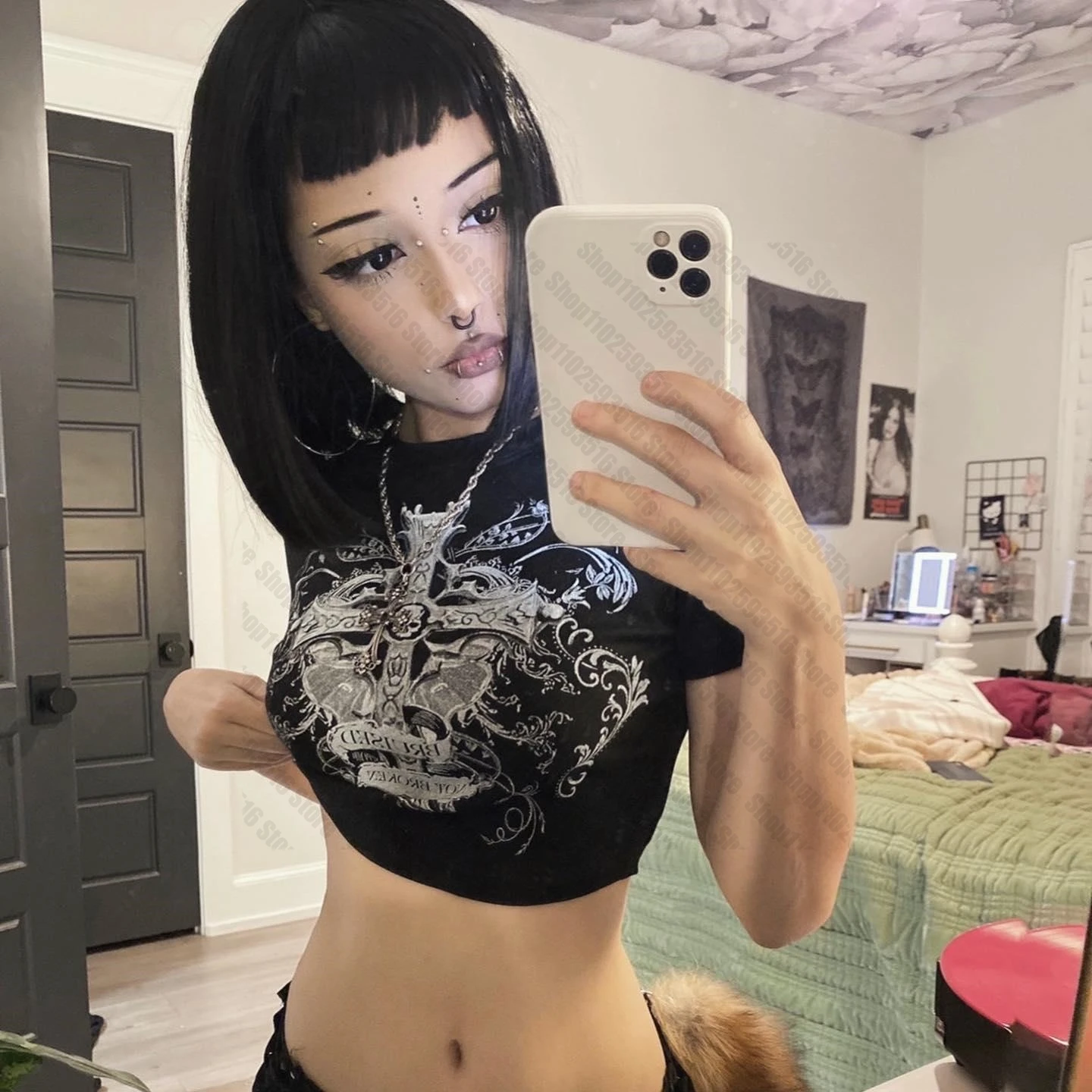 Kawaii Graphic T Shirts Harajuku Clothing Female Star Girl Y2k Kitty T Shirt for Women 2000s Tops Emo Summer Clothes Women 2024 2