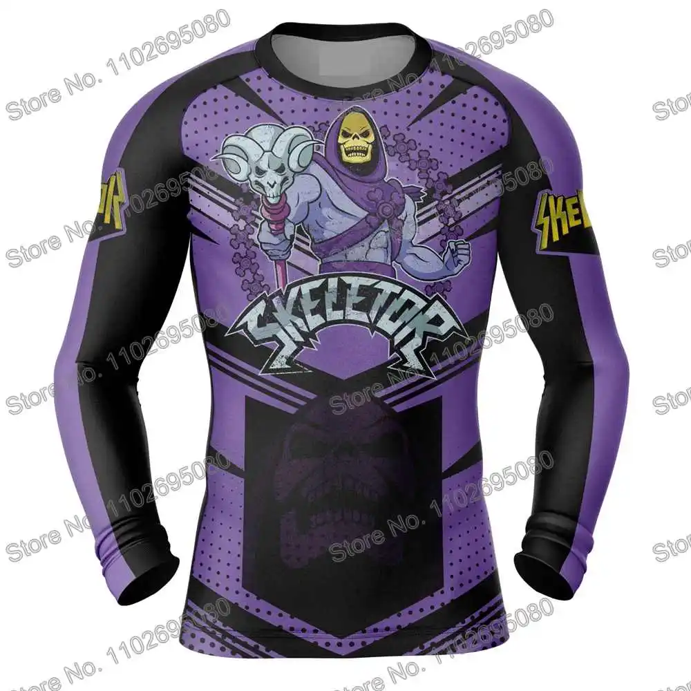 Skeletor He-man Diving T-Shirt Tight Long Sleeve Cartoon Rash Guard BJJ MMA Swimwear Men Surf Clothing Beach Floatsuit Women GYM
