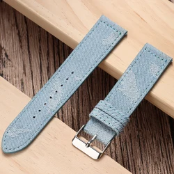 Vintage Denim Canvas Watchband with Quick Release - Sporty Unisex Design - 22mm (Light Blue)