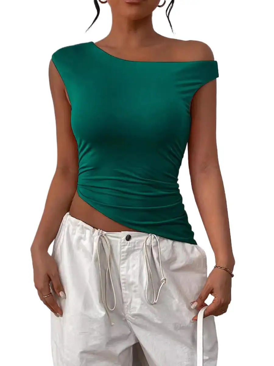 Women Summer Short Sleeve Asymmetrical Slim Fit T Shirt