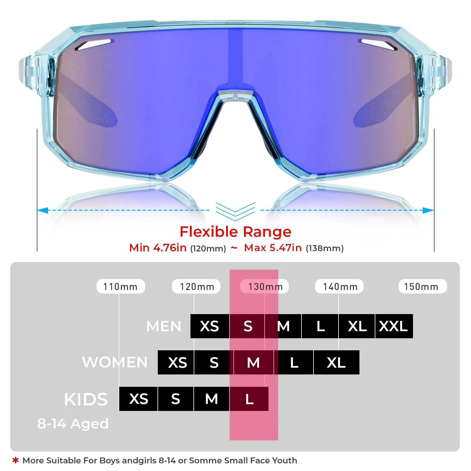 Kapvoe Kids Photochromic Sports Child Bike Sunglasses Baseball Cycling Glasses for UV400 Boys Girls Small Size Fashion Outdoor