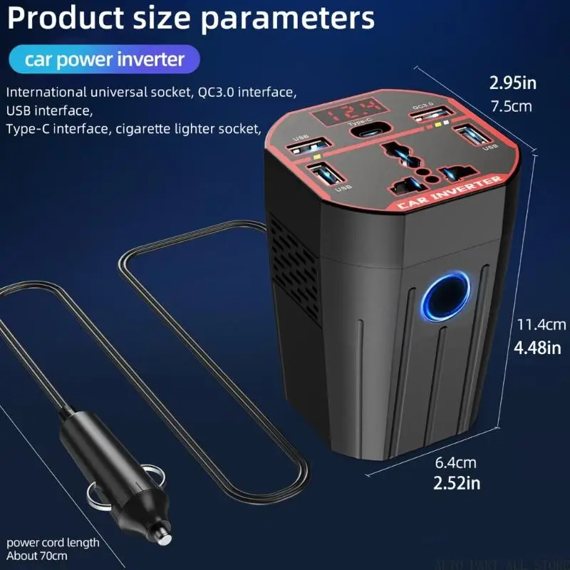 J0MA DC12V 24V AC220V 자동차 전원 인버터 200W 콘센트 여행 캠핑에 이상적